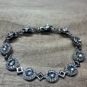 Sterling Silver 925 Tennis Bracelet Clear Colorless Rhinestones EMA Designer 7”